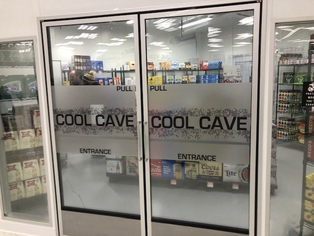 Frosted window graphics for beer cooler caves in Carlsbad CA