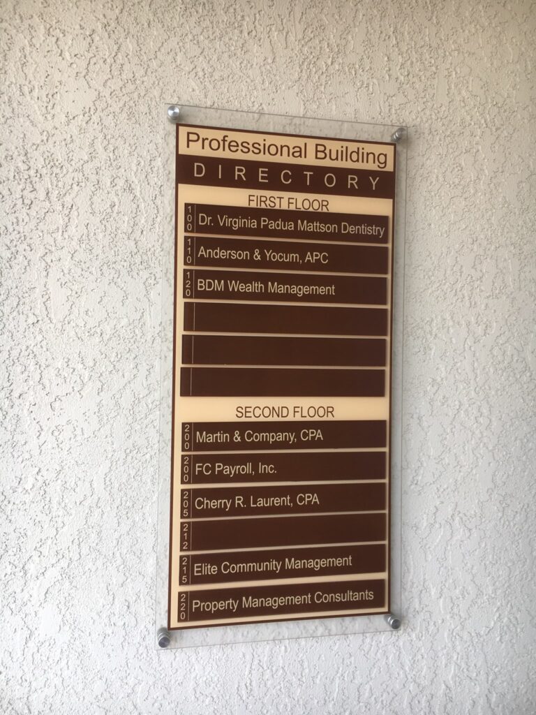 Interior Building Directories in Rancho Bernardo CA
