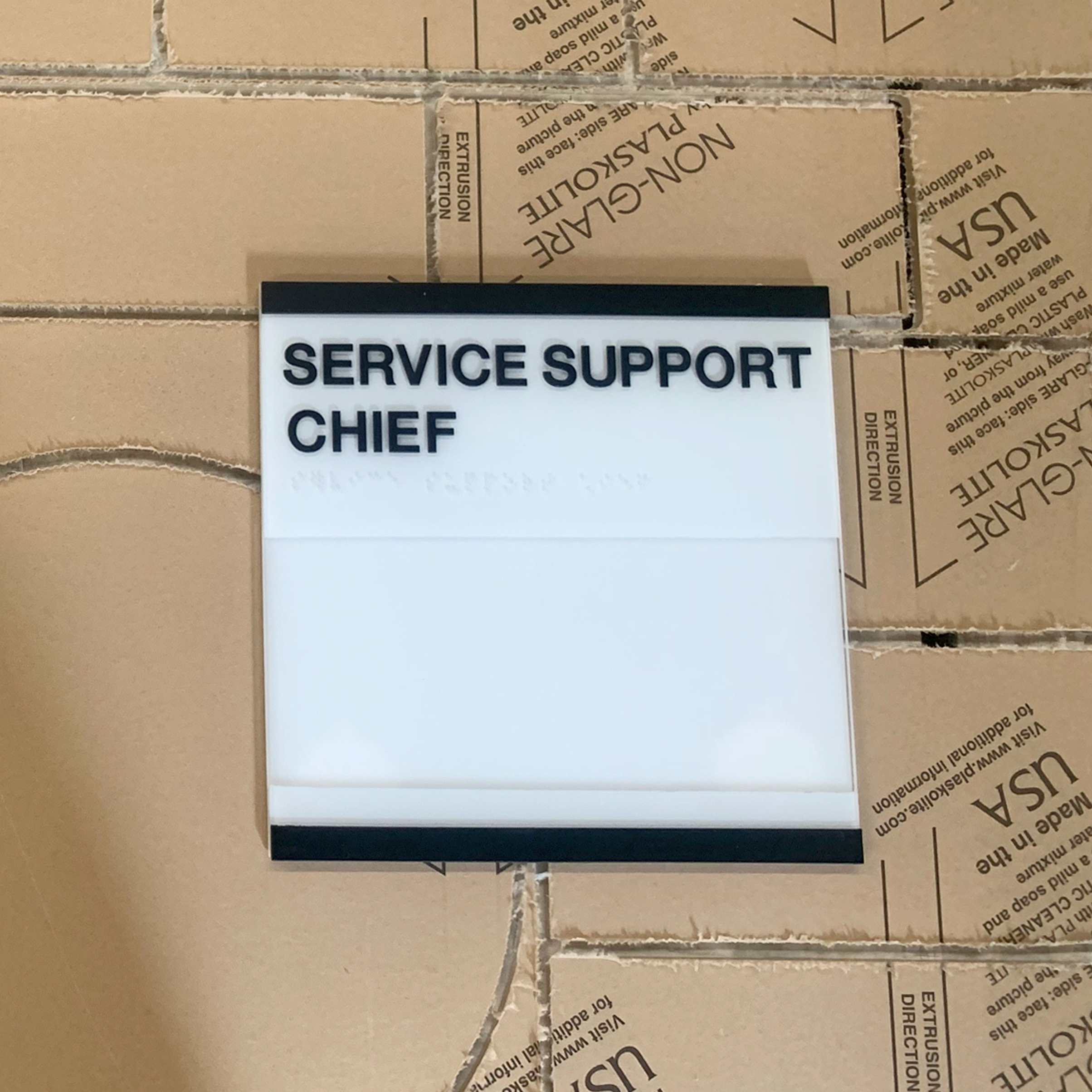 ADA Sign made of Acrylic Plastic - Service Support Chief - Choosing the right materials for ADA Signage