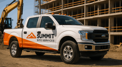 Construction fleet vehicle wrap mockup example