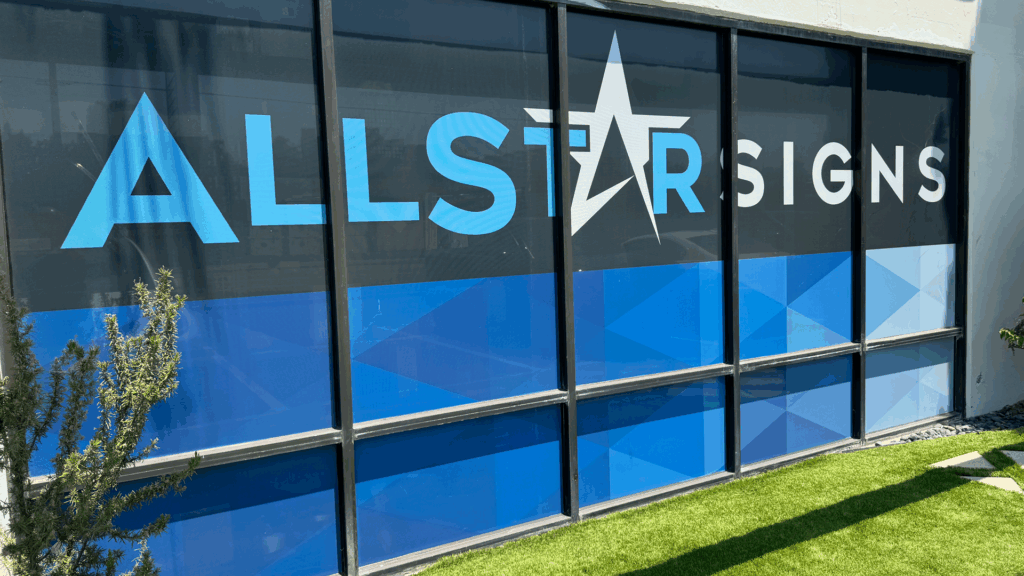 Professional long-lasting window graphics installation on storefront by All Star Signs