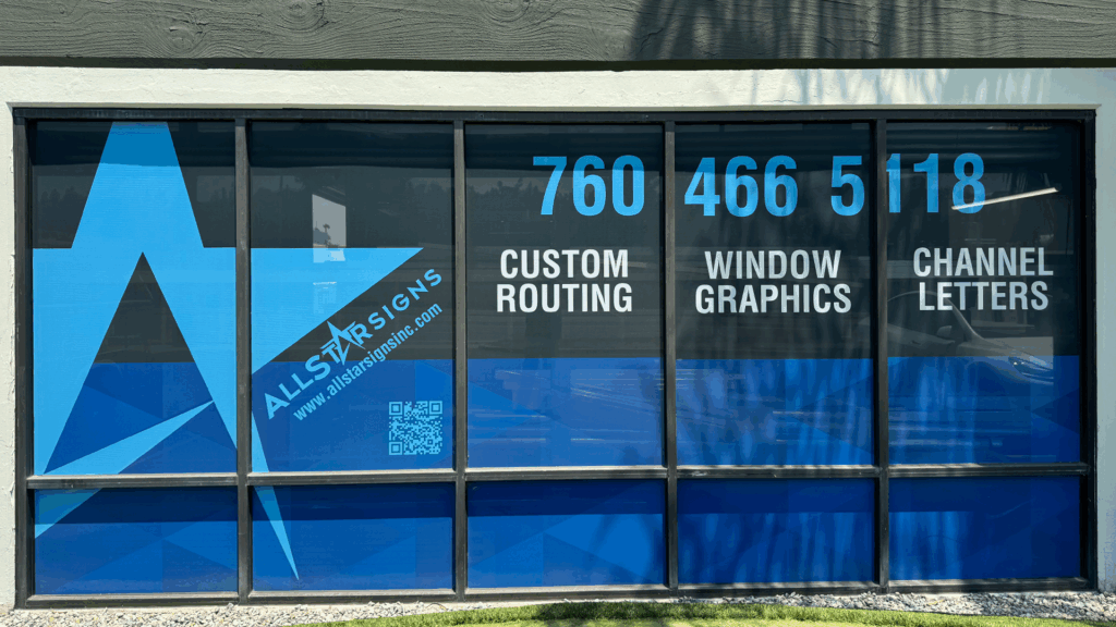 Long-lasting window graphics installed on a storefront by All Star Signs in Escondido