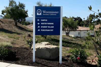 Outdoor directory sign for a San Diego facility created by All Star Signs, showing map and wayfinding design.