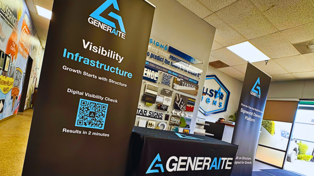 Trade show booth display with branded signage and banners by All Star Signs and Generaite Digital 