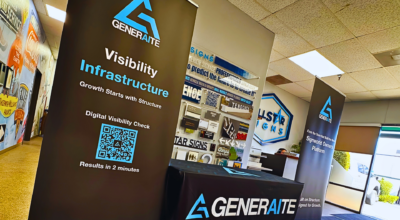 Trade show booth display with branded signage and banners by All Star Signs and Generaite Digital