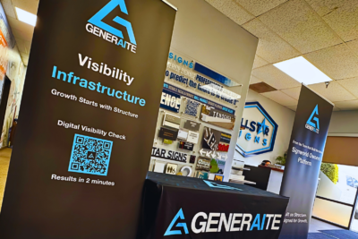 Trade show booth display with branded signage and banners by All Star Signs and Generaite Digital