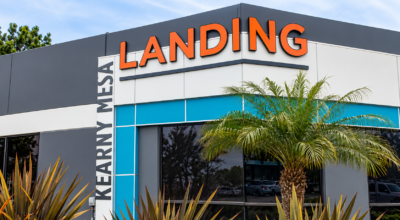 Custom building signs at Kearny Mesa Landing showcasing professional commercial signage in San Diego